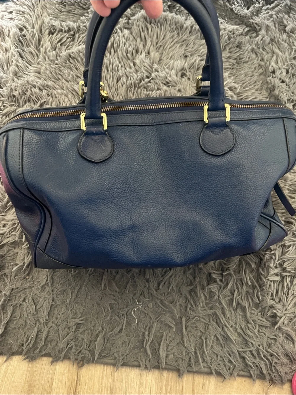 Banana Republic Navy Leather Satchel with Tassel and Gold Hardware